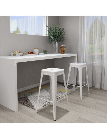 Tabourets de bar industriel empilables en lot de 2 en métal Blanc  {attributes}