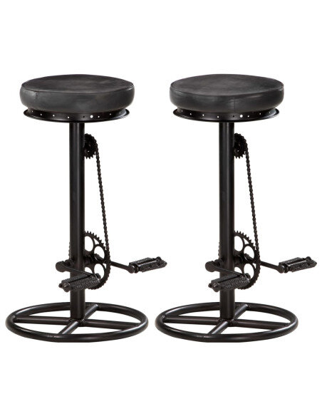 Tabourets de bar industriel en lot de 2 en cuir véritable Noir 44 x 44 x 75 cm {attributes}