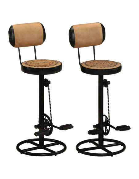 Tabouret de bar industriel en lot de 2 en cuir de chèvre véritable Brun 44 x 44 x 109 cm {attributes}