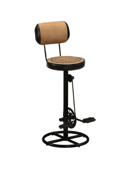 Tabouret de bar industriel en lot de 2 en cuir de chèvre véritable Brun 44 x 44 x 109 cm {attributes}