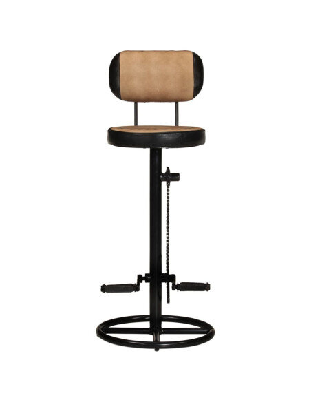 Tabouret de bar industriel en lot de 2 en cuir de chèvre véritable Brun 44 x 44 x 109 cm {attributes}