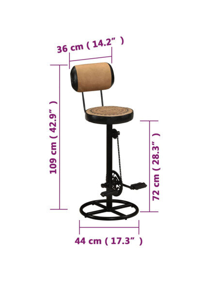 Tabouret de bar industriel en lot de 2 en cuir de chèvre véritable Brun 44 x 44 x 109 cm {attributes}