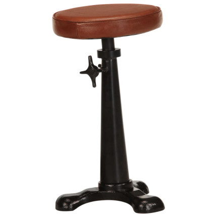 Tabourets de bar Industriel / Rétro - Vintage en lot de 2 en cuir véritable et fonte Brun {attributes}