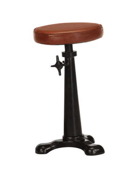 Tabourets de bar Industriel / Rétro - Vintage en lot de 2 en cuir véritable et fonte Brun {attributes}