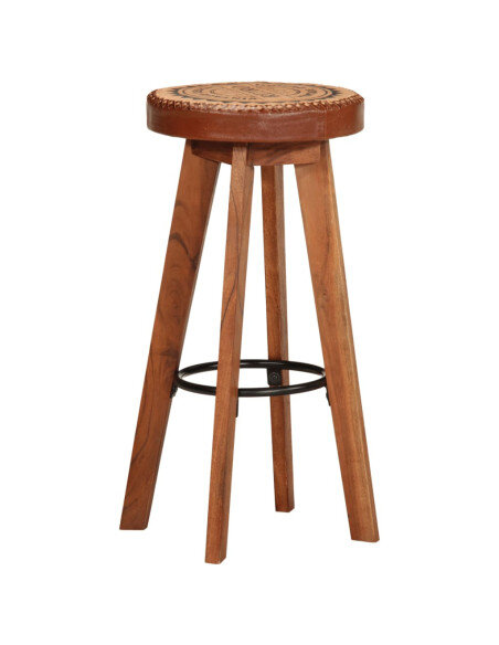 Tabourets de bar Industriel / Rétro - Vintage 2 pièces en cuir véritable et bois d'acacia Brun  {attributes} Tabourets de bar Industriel / Rétro - Vintage 2 pièces en cuir véritable et bois d'acacia Brun  {attributes}