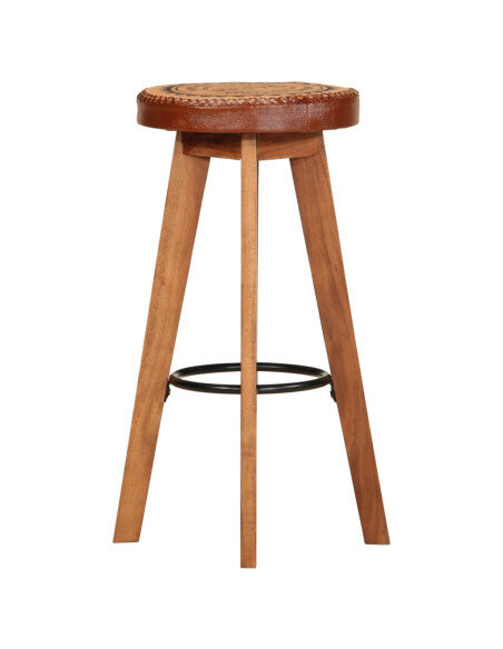 Tabourets de bar Industriel / Rétro - Vintage 2 pièces en cuir véritable et bois d'acacia Brun  {attributes} Tabourets de bar Industriel / Rétro - Vintage 2 pièces en cuir véritable et bois d'acacia Brun  {attributes}