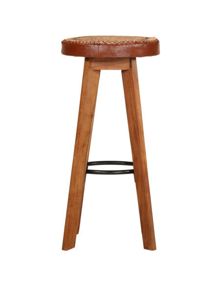 Tabourets de bar Industriel / Rétro - Vintage 2 pièces en cuir véritable et bois d'acacia Brun  {attributes} Tabourets de bar Industriel / Rétro - Vintage 2 pièces en cuir véritable et bois d'acacia Brun  {attributes}