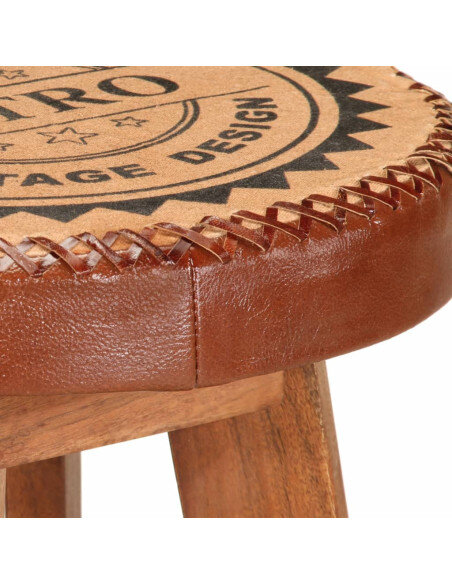 Tabourets de bar Industriel / Rétro - Vintage 2 pièces en cuir véritable et bois d'acacia Brun  {attributes} Tabourets de bar Industriel / Rétro - Vintage 2 pièces en cuir véritable et bois d'acacia Brun  {attributes}