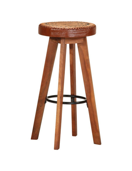 Tabourets de bar Industriel / Rétro - Vintage 2 pièces en cuir véritable et bois d'acacia Brun  {attributes} Tabourets de bar Industriel / Rétro - Vintage 2 pièces en cuir véritable et bois d'acacia Brun  {attributes}