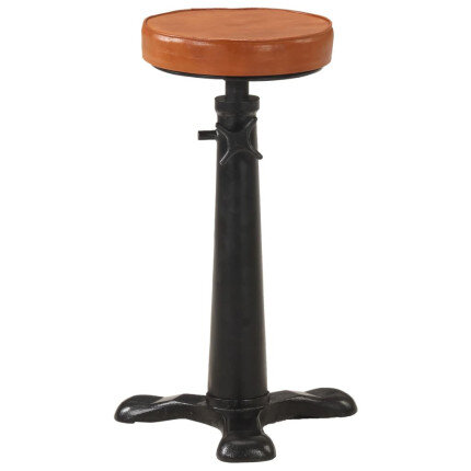 Tabourets de bar Industriel / Rétro - Vintage en lot de 2 en cuir véritable et fonte Brun {attributes}