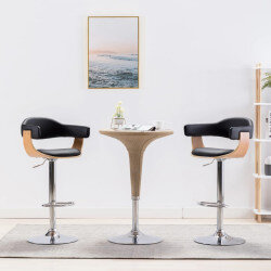 Tabourets de bar Rétro / Vintage en lot de 2 en bois courbé et similicuir Noir  {attributes} 2
