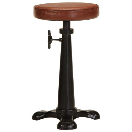 Tabourets de bar Industriel / Rétro - Vintage en lot de 2 en cuir véritable et fonte Brun {attributes}