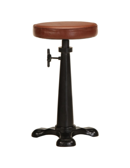 Tabourets de bar Industriel / Rétro - Vintage en lot de 2 en cuir véritable et fonte Brun {attributes}