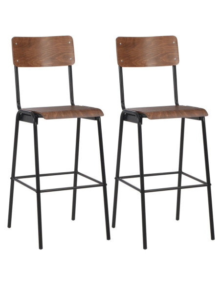 Tabourets de bar style écolier Vintage Rétro Bois et Métal Design en lot de 2 Tabourets de bar style écolier Vintage Rétro Bois et Métal Design en lot de 2
