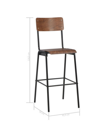 Tabourets de bar style écolier Vintage Rétro Bois et Métal Design en lot de 2 Tabourets de bar style écolier Vintage Rétro Bois et Métal Design en lot de 2