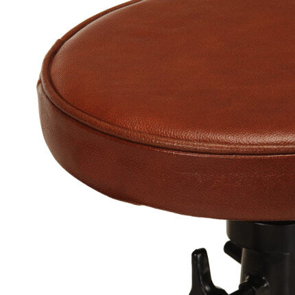 Tabourets de bar Industriel / Rétro - Vintage en lot de 2 en cuir véritable et fonte Brun {attributes}