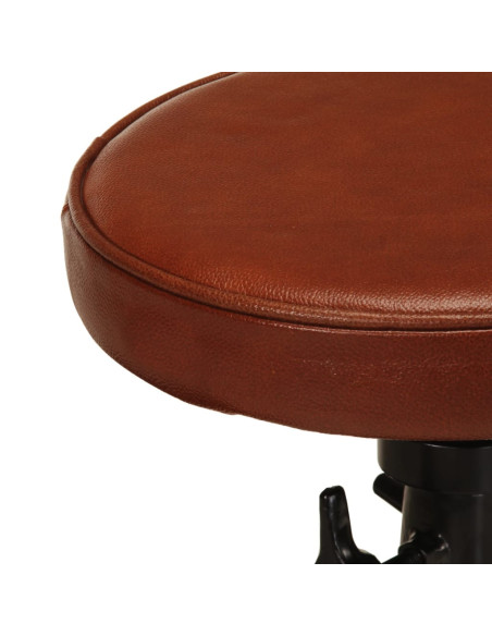 Tabourets de bar Industriel / Rétro - Vintage en lot de 2 en cuir véritable et fonte Brun {attributes}