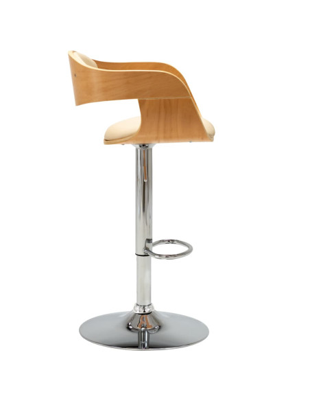 Tabouret de bar Rétro / Vintage en bois courbé et similicuir Crème  {attributes}
