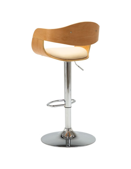 Tabouret de bar Rétro / Vintage en bois courbé et similicuir Crème  {attributes}