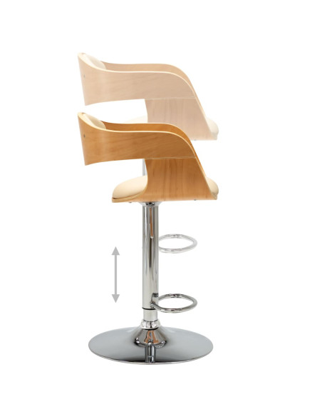 Tabouret de bar Rétro / Vintage en bois courbé et similicuir Crème  {attributes}