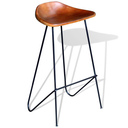 Chaise de bar industrielle en lot de 6 en cuir véritable Brun  {attributes}