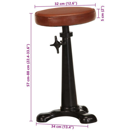 Tabourets de bar Industriel / Rétro - Vintage en lot de 2 en cuir véritable et fonte Brun {attributes}