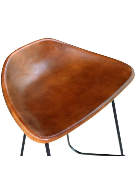 Chaise de bar industrielle en lot de 6 en cuir véritable Brun  {attributes}