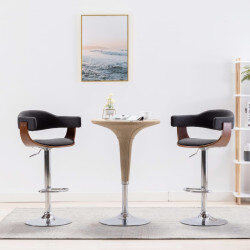 Tabourets de bar Rétro / Vintage en lot de 2 en bois courbé et tissu Gris  {attributes} 2