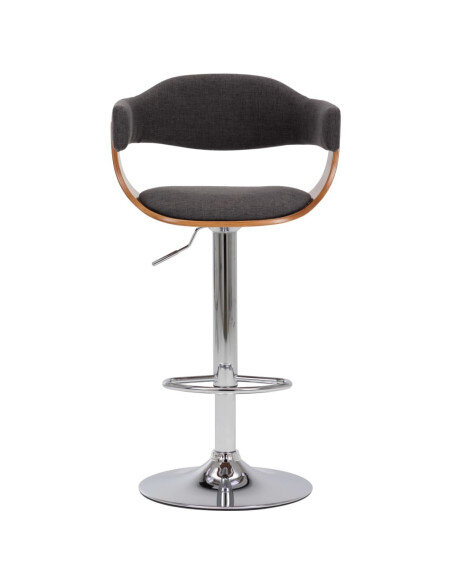 Tabourets de bar Rétro / Vintage en lot de 2 en bois courbé et tissu Gris  {attributes} Tabourets de bar Rétro / Vintage en lot de 2 en bois courbé et tissu Gris  {attributes}