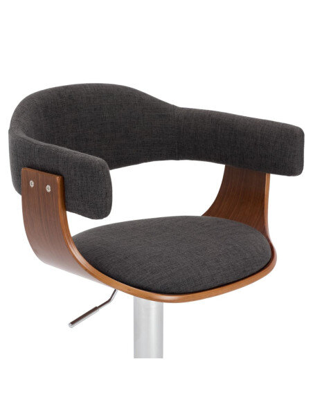 Tabourets de bar Rétro / Vintage en lot de 2 en bois courbé et tissu Gris  {attributes} Tabourets de bar Rétro / Vintage en lot de 2 en bois courbé et tissu Gris  {attributes}